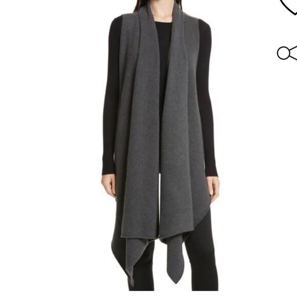 BROCHU WALKER SORIN MERINO WOOL BLEND WRAP VEST IN SHALE MELANGE Gray XS - Picture 1 of 14